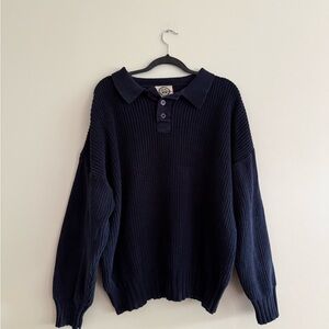 Vintage Men's Navy Collared Knit Sweater